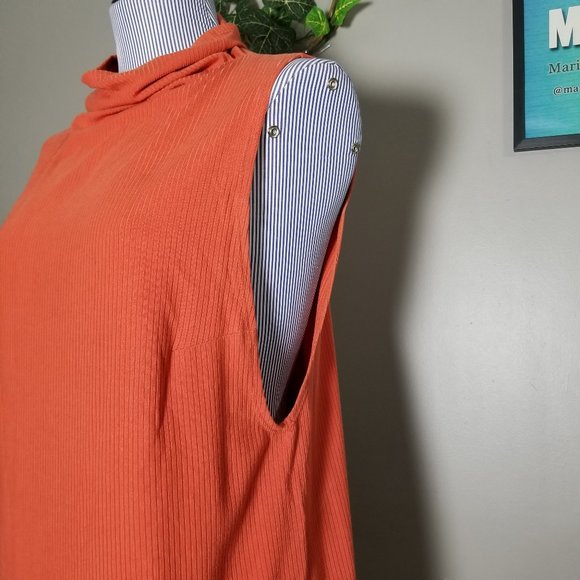Reformation Cali Ribbed Orange Mock Neck Dress - Picture 4 of 11